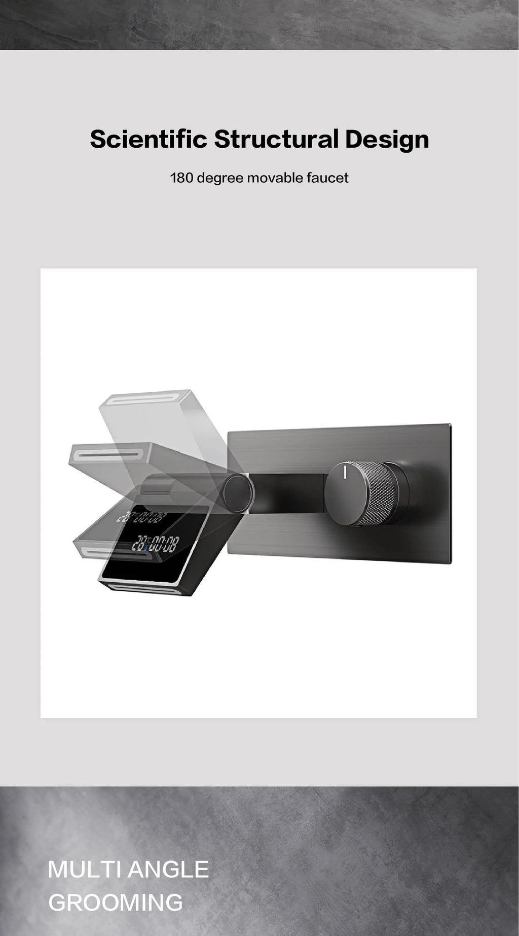 Luxury Gun Gray Brass Wall Mounted Bathroom Faucet with LED Digital Display Single Handle Hot & Cold Water Embedded Bathroom Tap