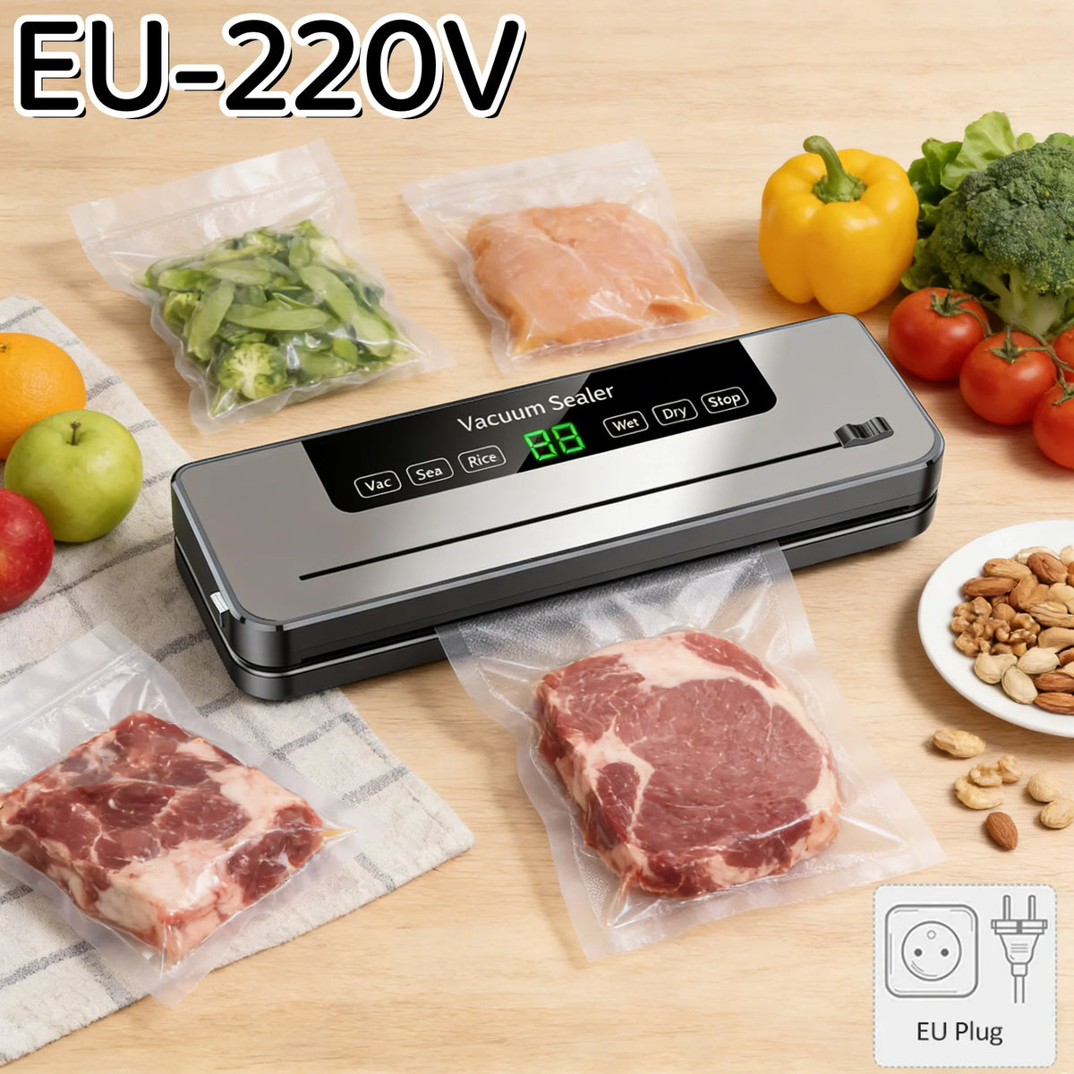 Vacuum sealer machine with EU plug and vacuum bags for food storage 220V