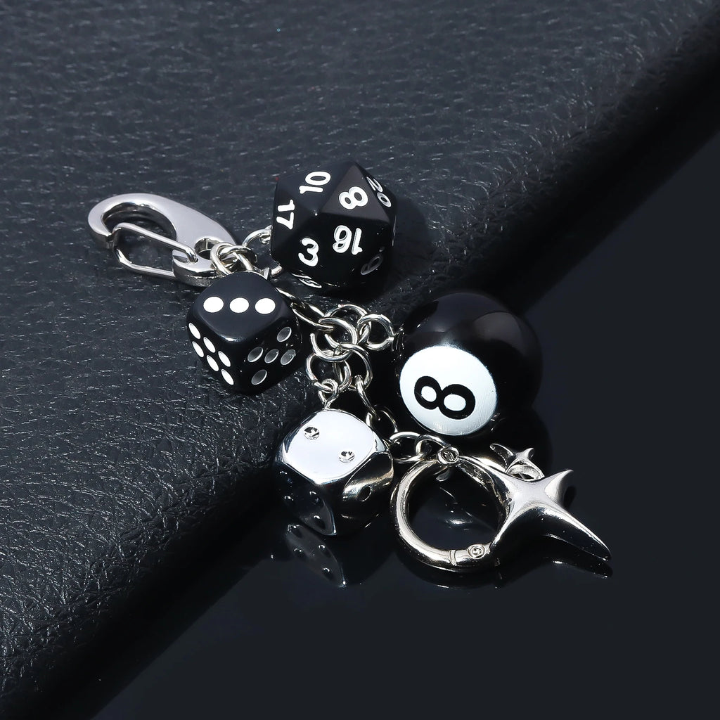 Punk Hiphop Black Dice No. 8 Billiards Keychain Y2K Pink Lucky Dice Starburst Pendant Bag Charms Hangings Ornament Accessories