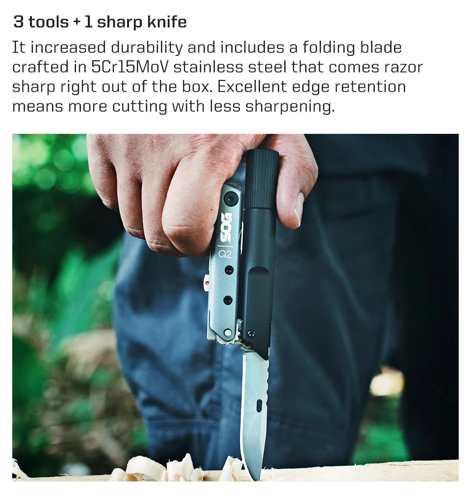 SOG BATON Q2 4 in 1 Multi-Tool Pen Small Folding Tools EDC Portable LED Flashlight Multifunctional Outdoor Survival Multitools