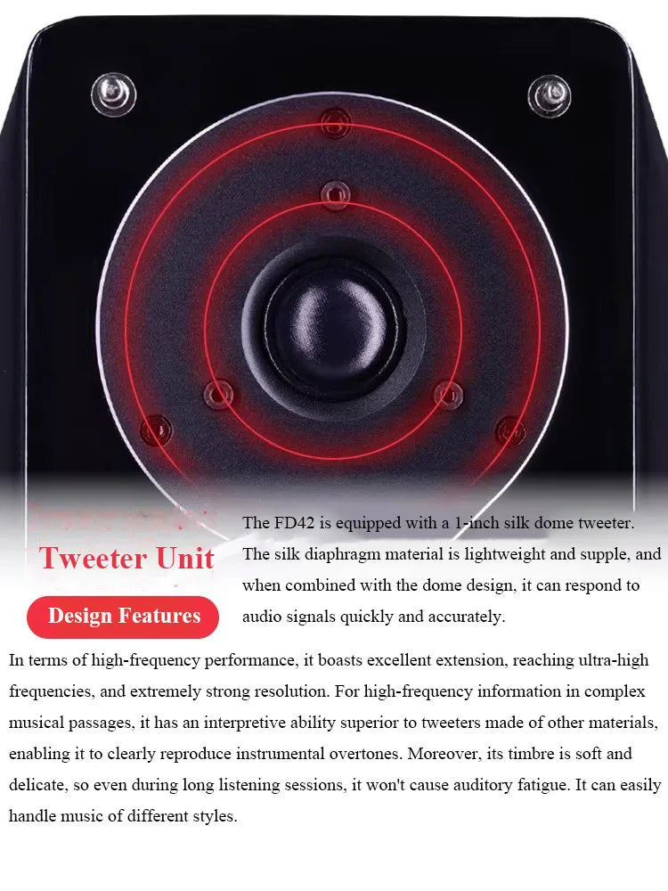 FD42 HIFI Passive Bookshelf Speaker 4 Inch Piano Paint 80W Output Power Home Wooden Fever Passive Speaker 1 Inch Tweeter Unit