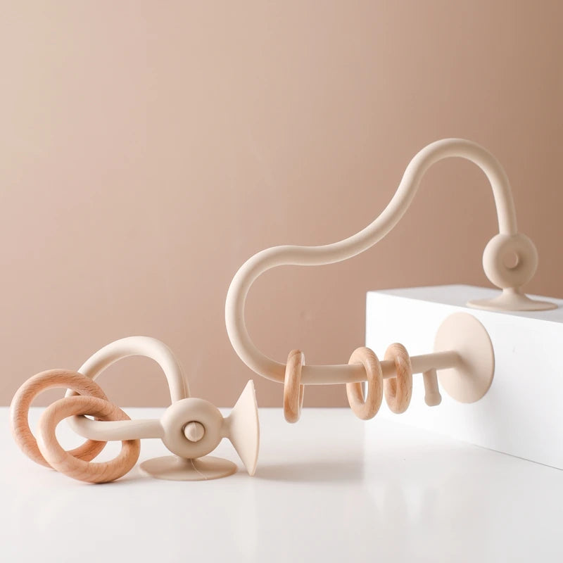 Baby Teether Toy Silicone Educational 0 12 Months Toy Montessori Silicone Teething Toys Wooden Ring Silicone Teether Accessories