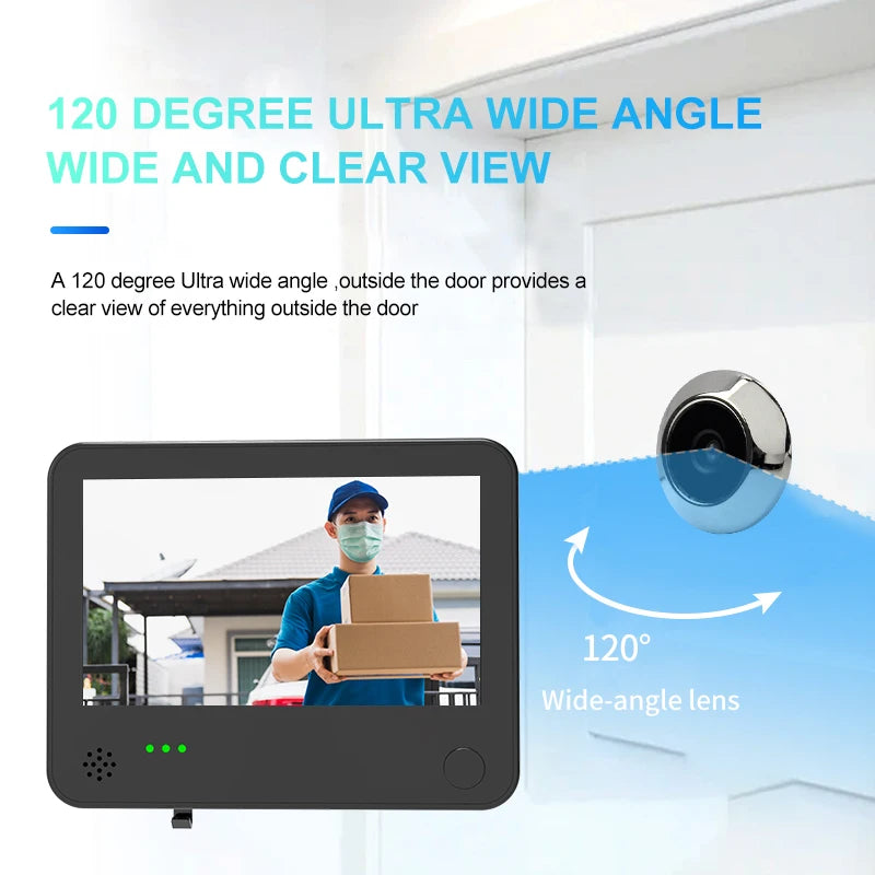 Danmini Tuya Smart Cat Eye Door Security Camera 3MP 4.3 Inch Screen 2K Visual Night Vision PIR Motion Detection Digital Peephole