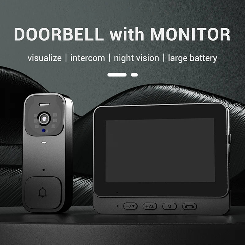 Home Security Smart Video Doorbell 4.3-inch Screen 2-Way Intercom HD Infrared Night Vision Intelligent Visual Wireless Door Bell