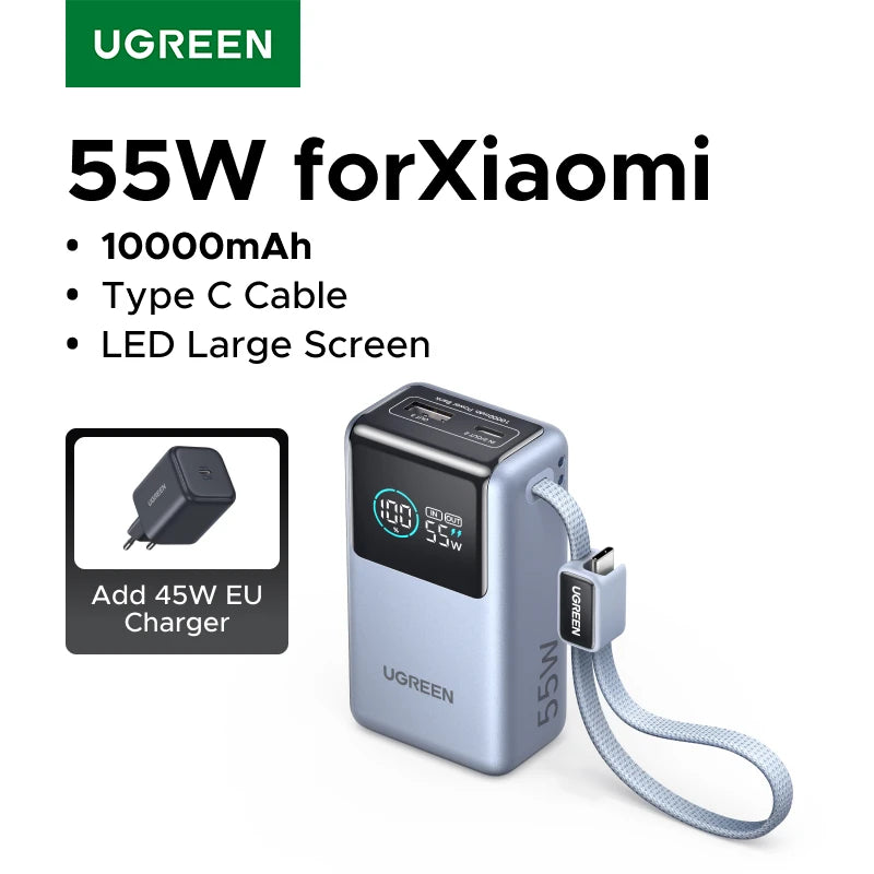 Tidesmit 10000mAh Portable Charger - 55W PD Fast Charging Power Bank Add 45W EU Charger 10000mAh Tidesmit