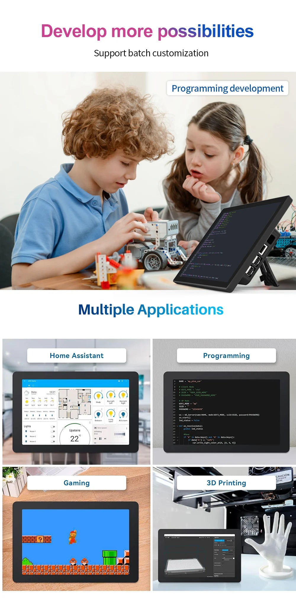 10.1 Inch Raspberry Pi 5 4/3/B/B+/A+ Monitor 1280x800 IPS 5-Points Capacitive Touchscreen Drive Free HDMI Display For Win 7/8/10