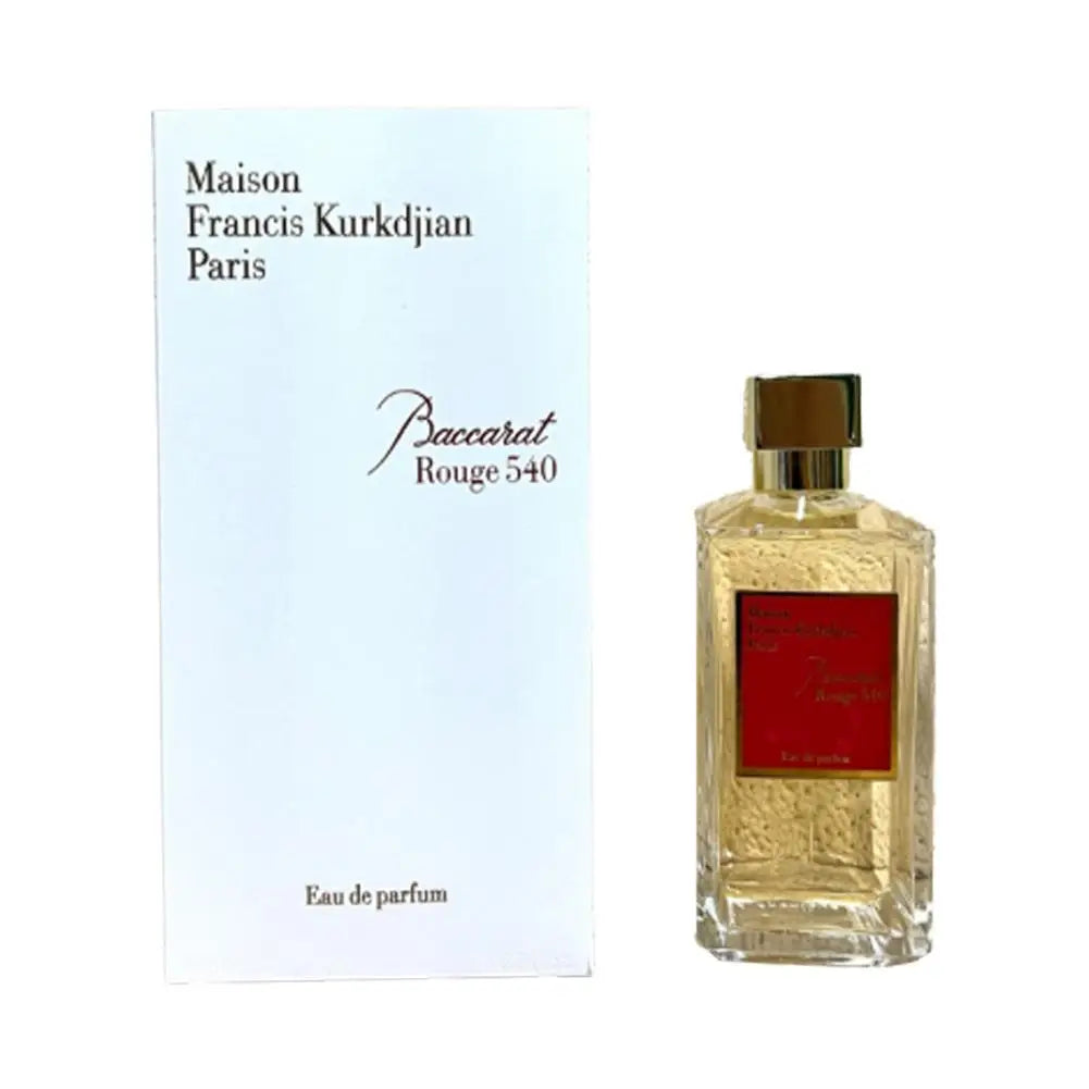 Maison Francis Kurkdjian Baccarat Rouge 540 unisex Eau de Parfum in a square glass bottle with red label and gold cap.