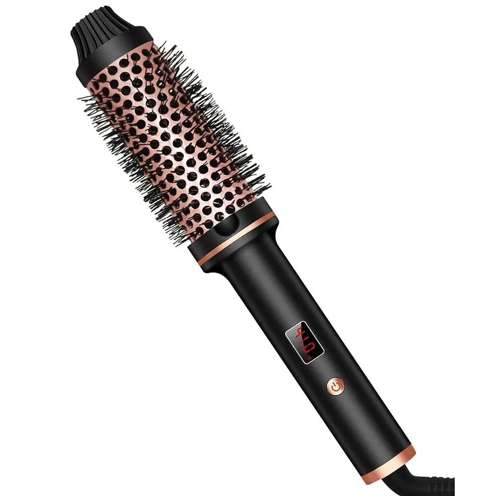 TINSOL 3-in-1 ionic hot air brush with black and rose gold design, digital temperature display, and styling bristles.