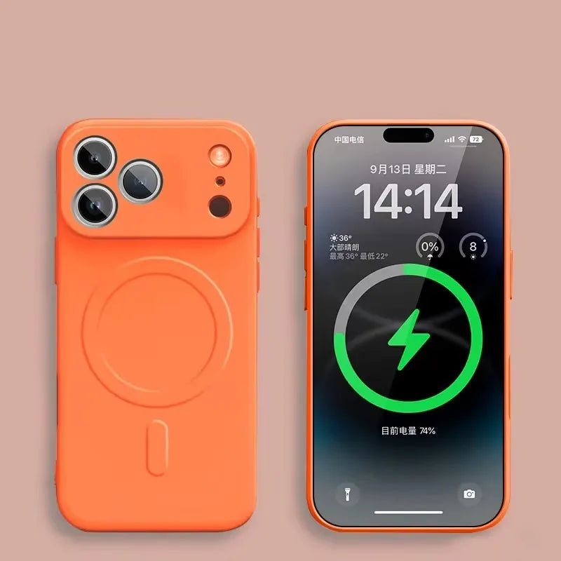 Magnetic Silicone iPhone Case - Shock-Absorbing MagSafe Cover for iPhone Orange Tidesmit