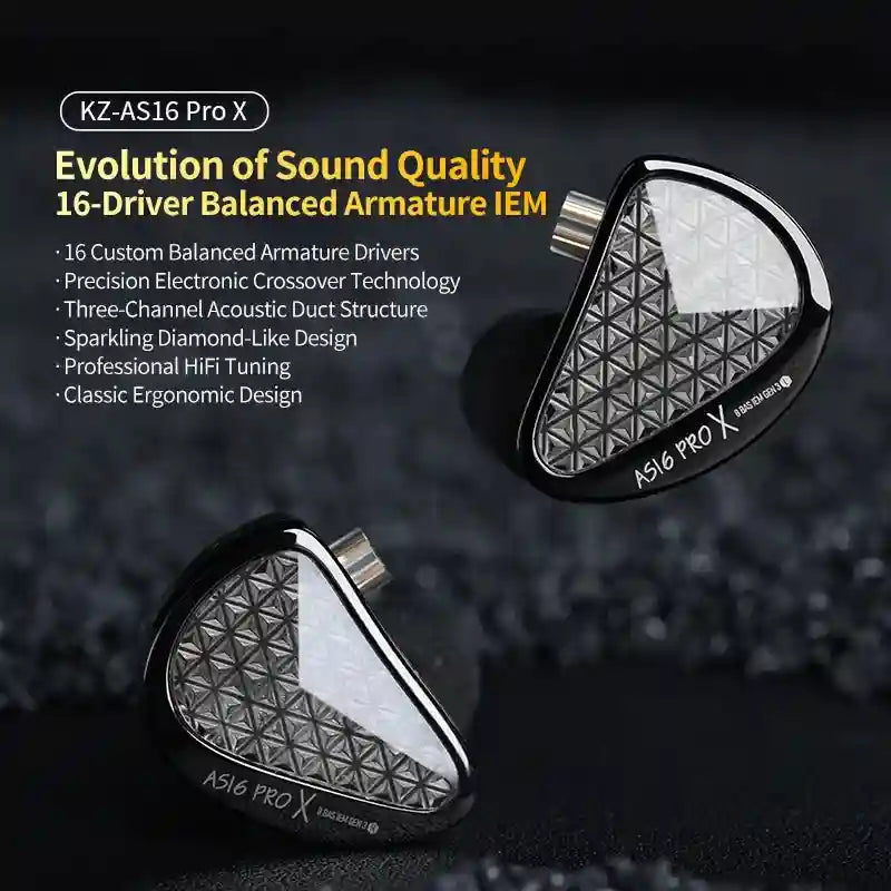 KZ AS16 Pro In-Ear Monitors | 16 Balanced Armature HiFi Earphones Tidesmit