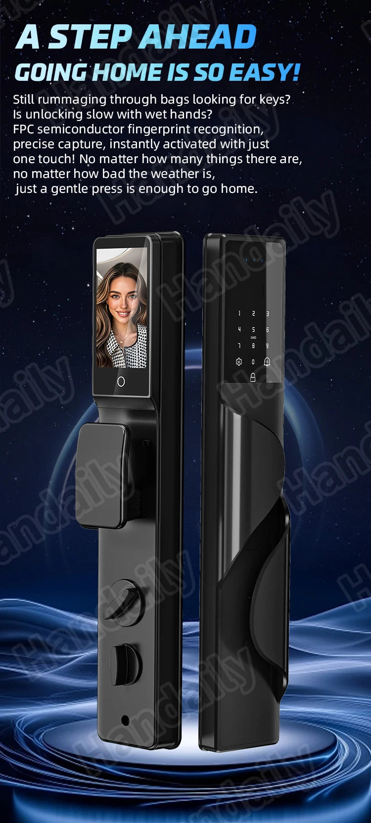 Waterproof Smart Door Lock with Camera Video Monitoring Intercom Palm Vein 3D Face Recognition Tuya Electric Door Lock