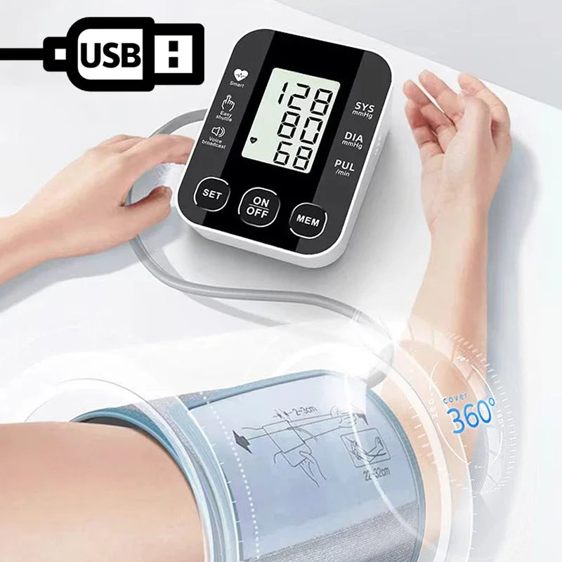 Digital Arm Blood Pressure Meter 32cm Cuff Medical Pressure Tonometer Tensiometer Baumanometer Pulse Sphygmomanometer