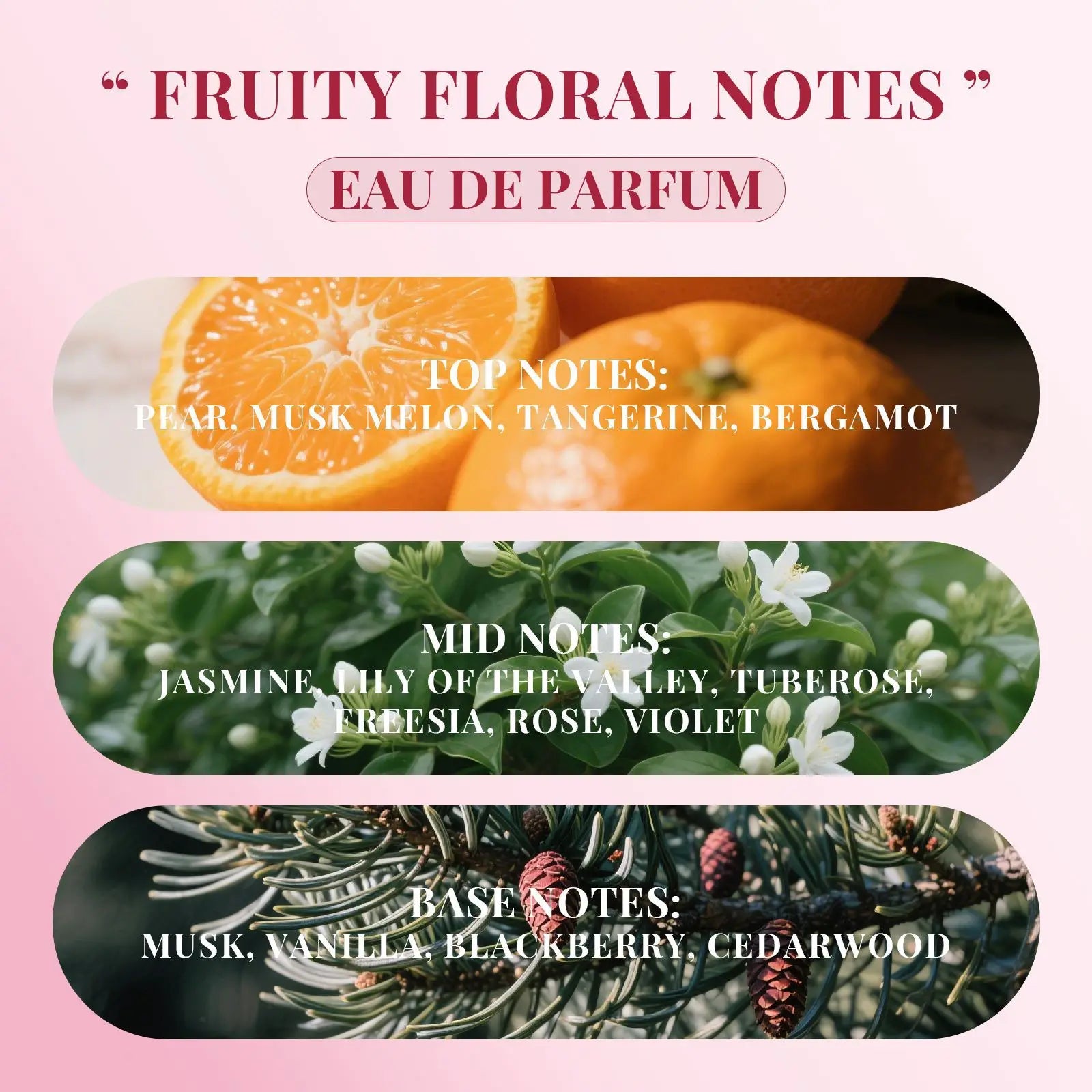 Fruity Floral Pheromone EDP for women. Long-lasting scent with pear, jasmine, and vanilla notes for primal attraction.
