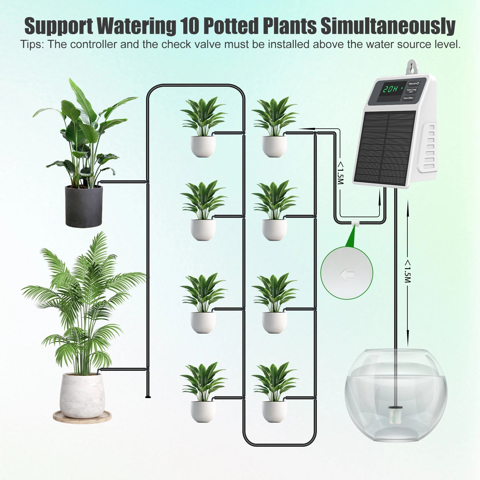 Upgraded Solar Drip Irrigation System Automatic Watering Plants Supplies for Home and Garden Balcony Greenhouse Hanging Plants