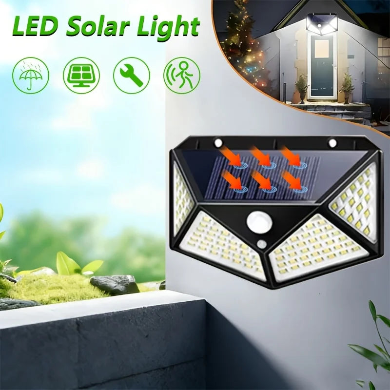 6/4 Pack 100 LED Solar Wall Lights, IP44, Solar Powered with 6-8 Hours Battery Life, Built-in Motion Sensor Auto On, 6500K Color Temperature, Ideal for Street, Courtyard, Mall And Parking Lot Lighting, Ideal Gift for Family