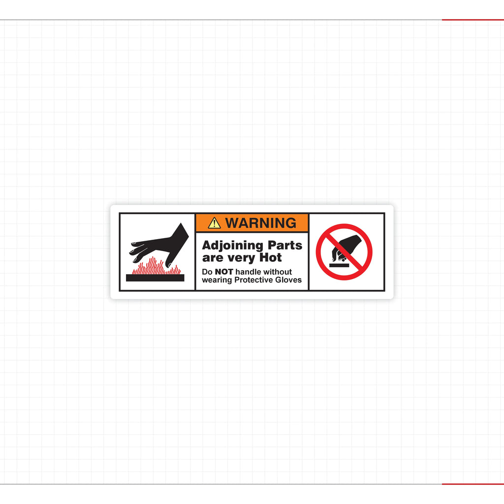 Warning Hot Surface Safety Decal Wear Protective Gloves ANSI ISO Compliant - Angle/Detail 2