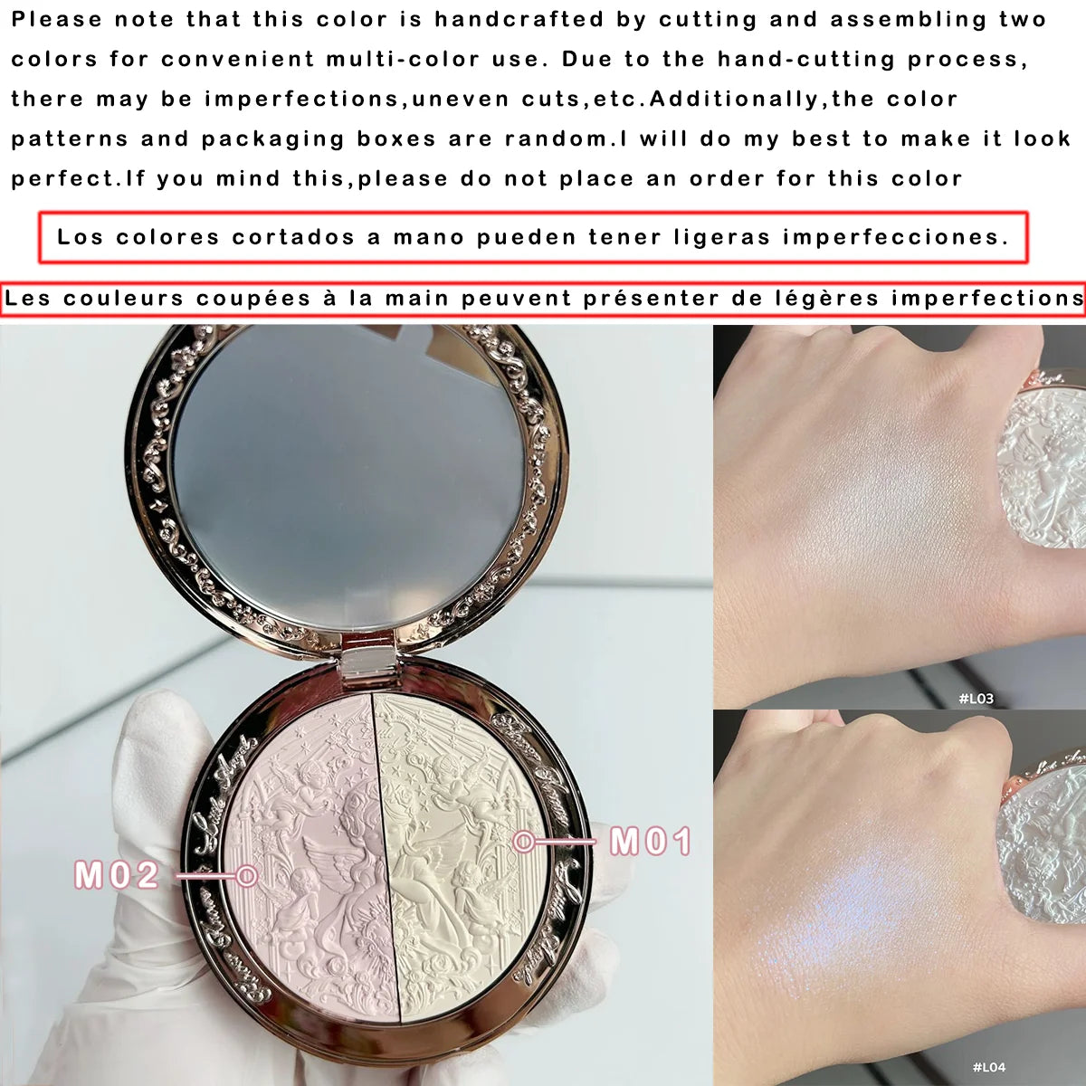 Tidesmit Flower Knows Little Angel 3D embossed highlighter palette diamond shimmer face makeup texture close-up