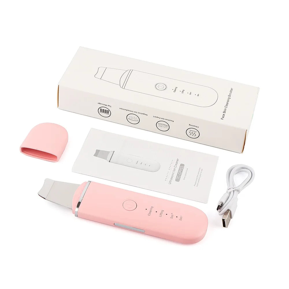 Ultrasonic Facial Skin Scrubber | Professional Deep Cleaning Spatula Scrubs Treatments Pink Tidesmit