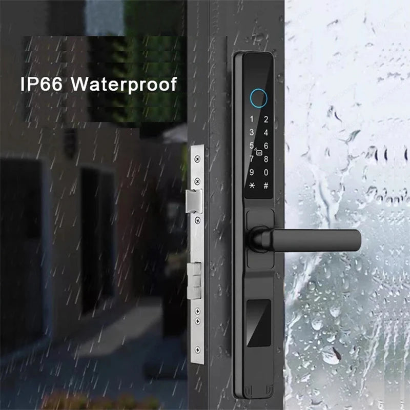 Slim 3.5cm Waterproof Aluminum Smart Door Lock with TTLock Bluetooth Fingerprint Password IC Card APP Control for Sliding Doors