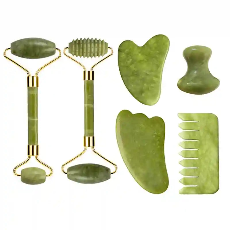 Jade Roller and Gua Sha Set: Natural Facial Massage Tool Kit Massage Roller Type 14 Tidesmit