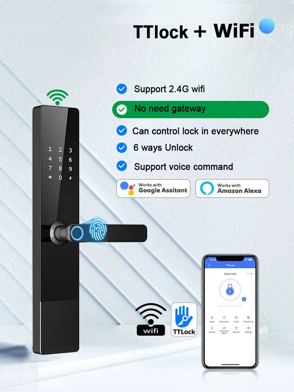 EU Warehouse Smart Fingerprint Door Lock TTLock WiFi – App, Keyless, Password, Card & Mechanical Key – Home, Hotel, Office, Airbnb