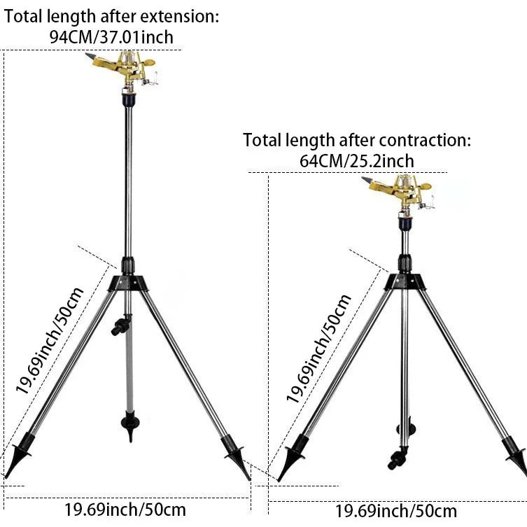360° Rotating Tripod Sprinkler, Zinc Alloy Adjustable Automatic Water Sprinkler for Lawn Garden Vegetable Irrigation