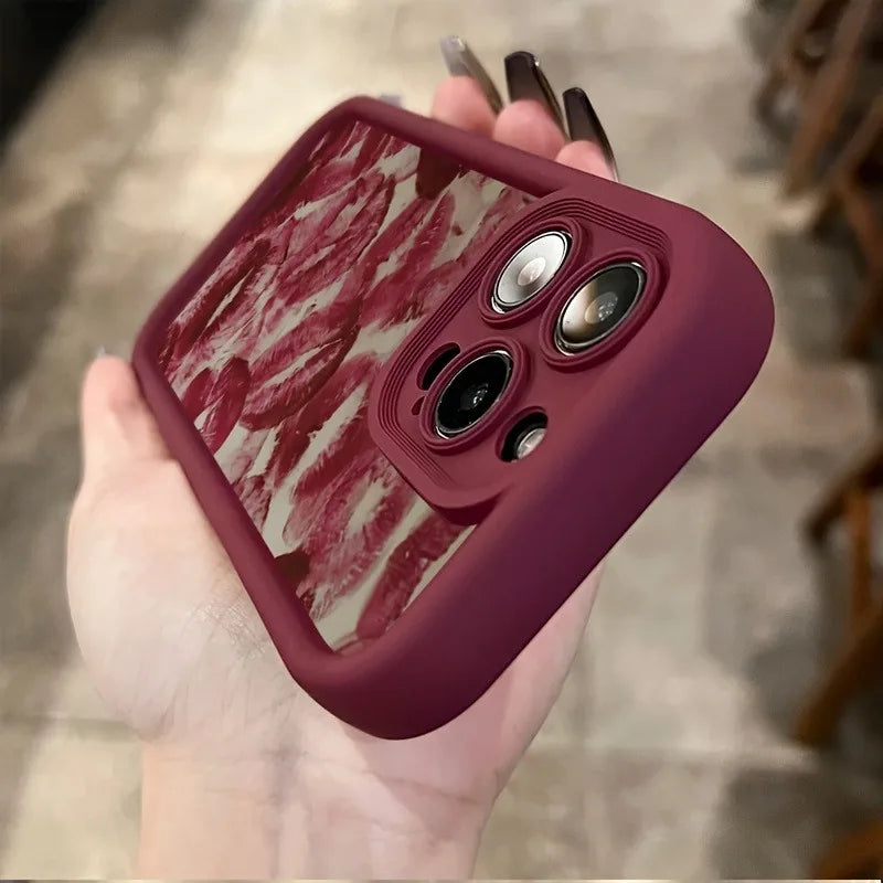 iPhone 16 Case Red Lip Print - Military-Grade Shockproof Cover Tidesmit