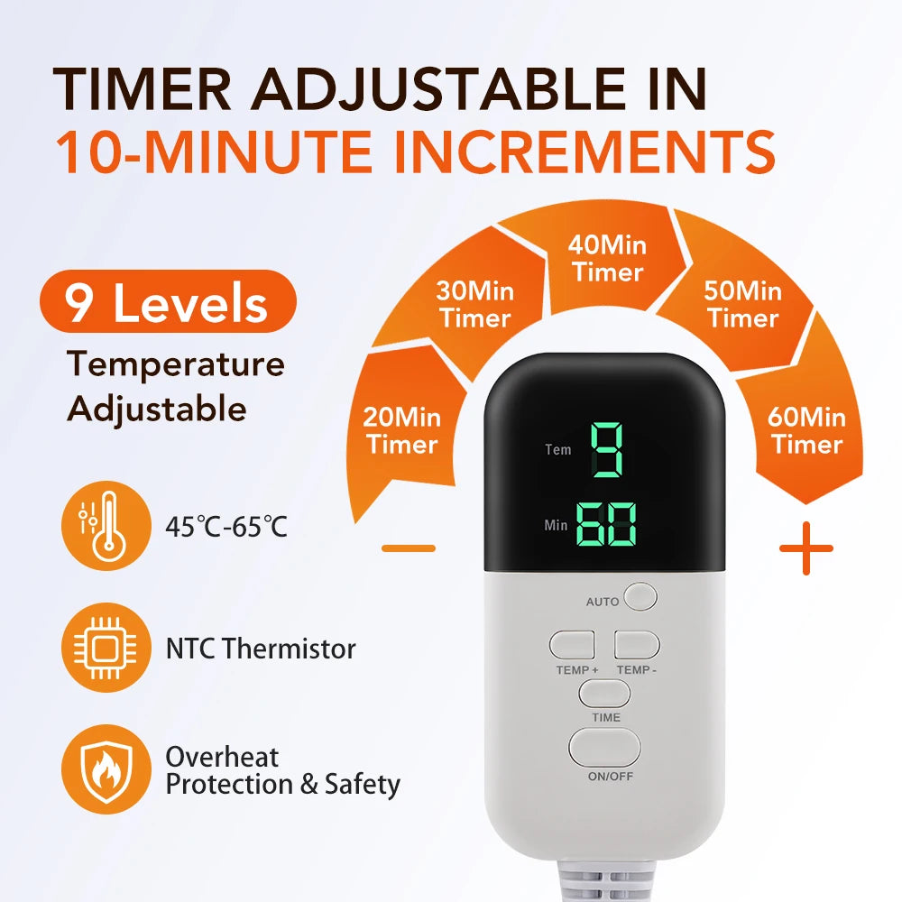 Hair steamer thermal cap controller with 9 temperature levels and adjustable timer for deep conditioning hair spa.