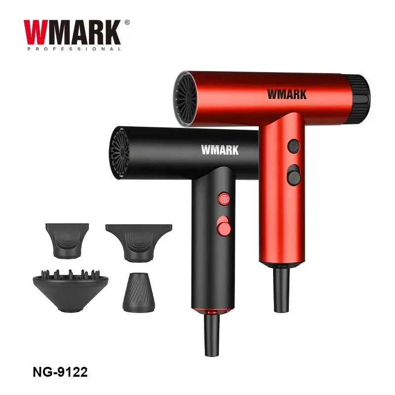 WMARK NG-9122 professional hair dryer set in red and black with attachments for fast salon-quality styling at home.