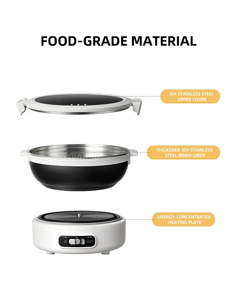 Portable split electric cooker set with stainless steel inner pot and glass lid