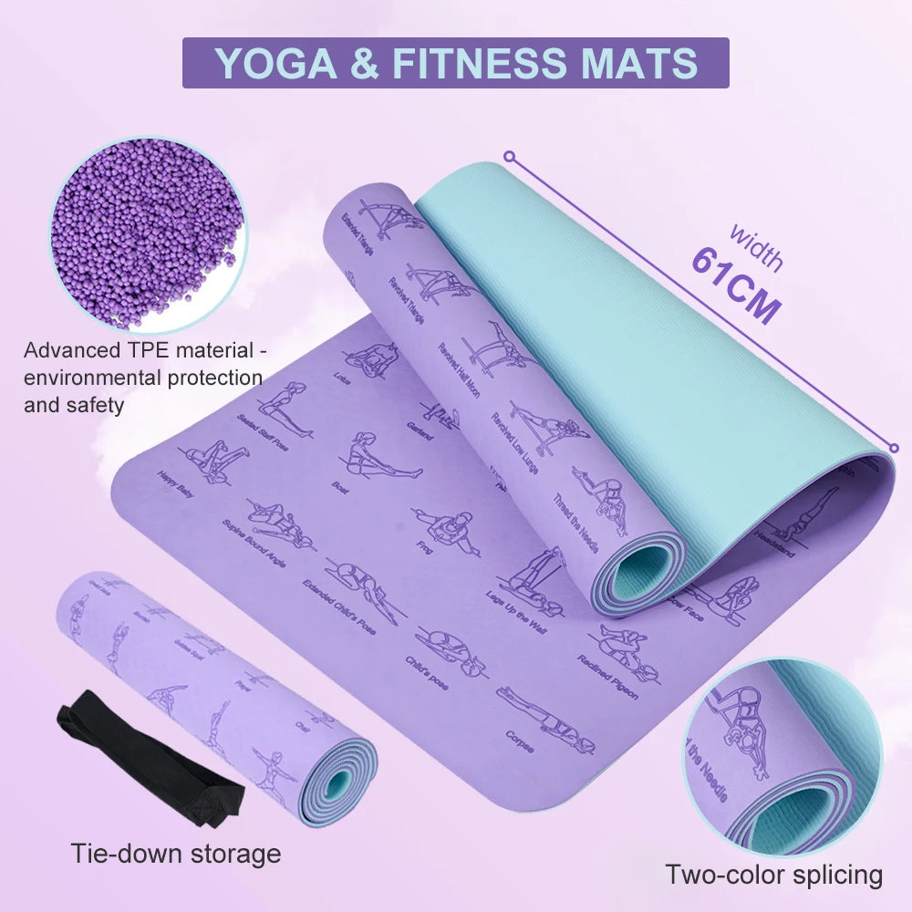 TPE Yoga Mat 183cm*61cm Anti-skid Sports Fitness Mat For Exercise Yoga And Pilates Gymnastics Mat Fitness Equipment