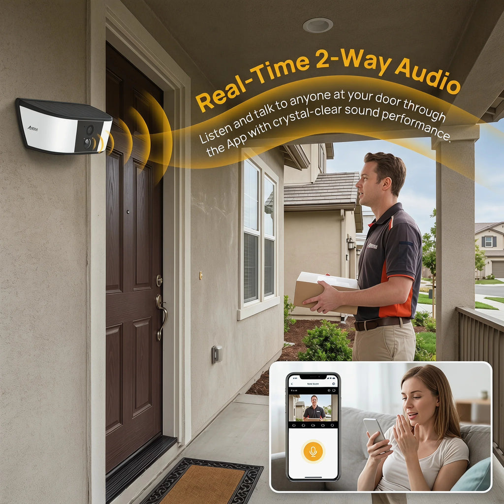 ANRAN 1296P Floodlight WiFi Solar Camera Security Outdoor Wireless Camera Human Detection Alarm Surveillance HD Two Way Audio