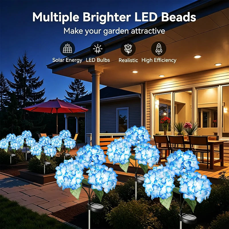 Solar Garden Lights Outdoor Blue Hydrangea Flower Pathway Light for Yard  Garden Lawn Decoration