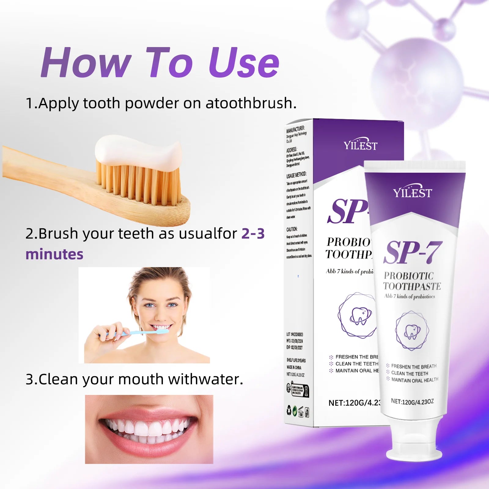 Tidesmit SP-7 Probiotic Toothpaste for teeth whitening, plaque removal, and fresh breath oral hygiene care.