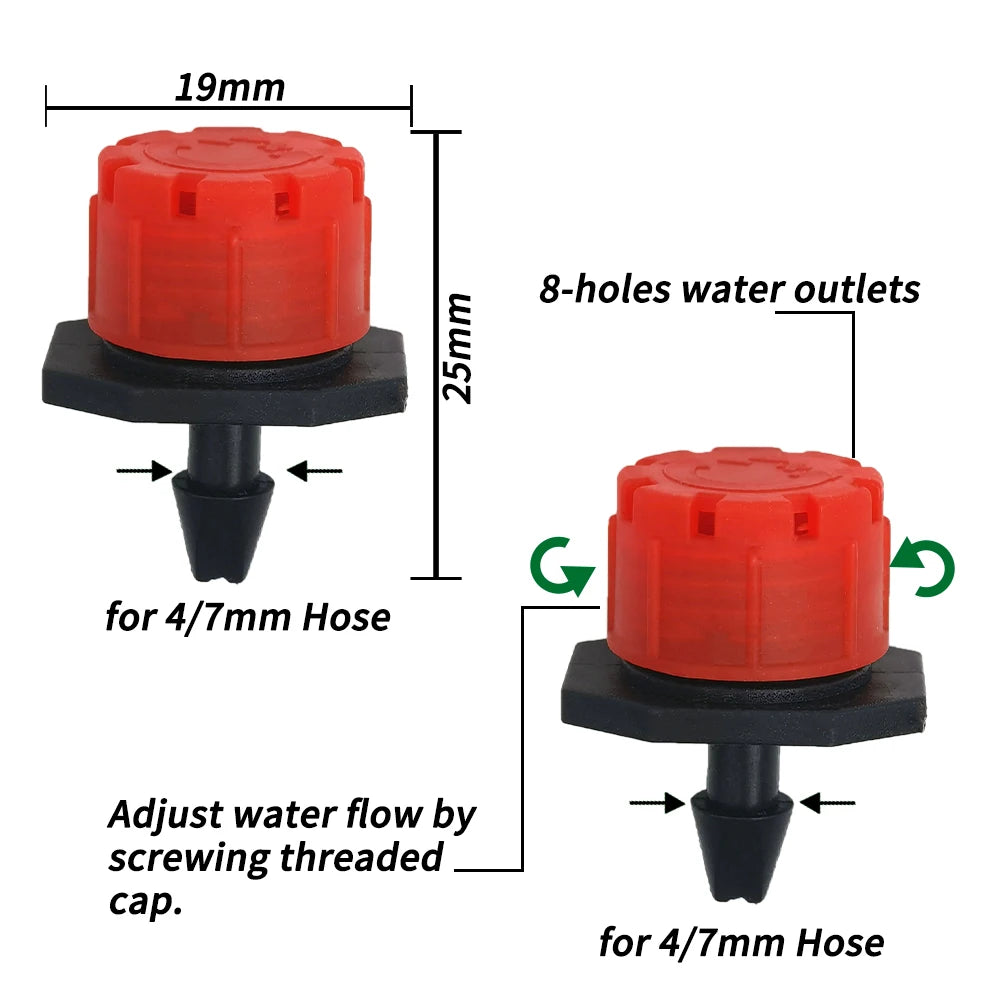 WUJIE 5M-25M Micro Drip Watering Kit Garden DIY Automatic Irrigation System & Adjustable Dripper 4/7'' Hose for Greenhouse