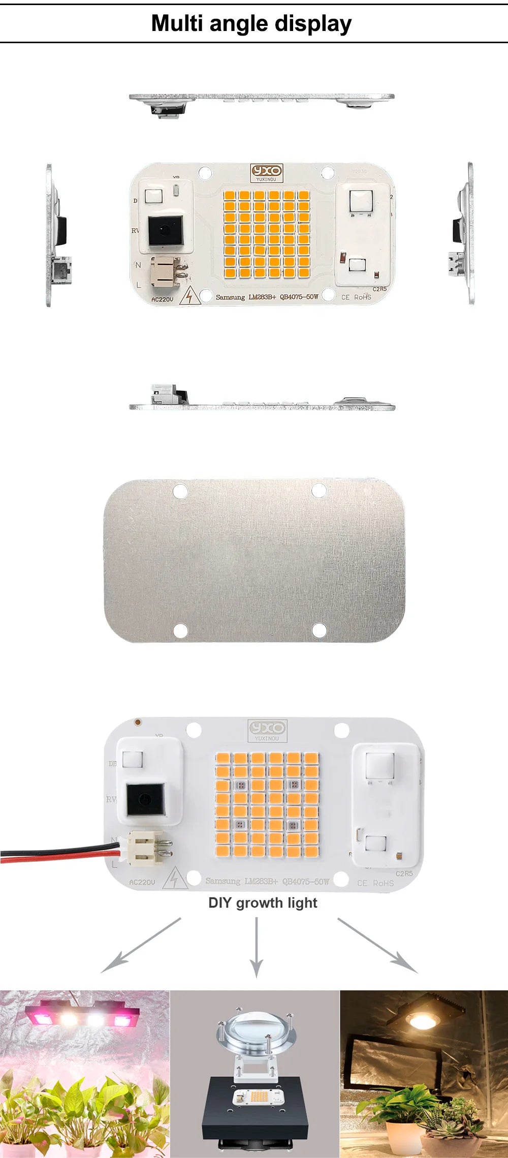 Quantum LED Grow Light Chip LM283B+ 100W 50W DOB COB Full Spectrum Welding Free 220V 110V LED Chip For Indoor Plants