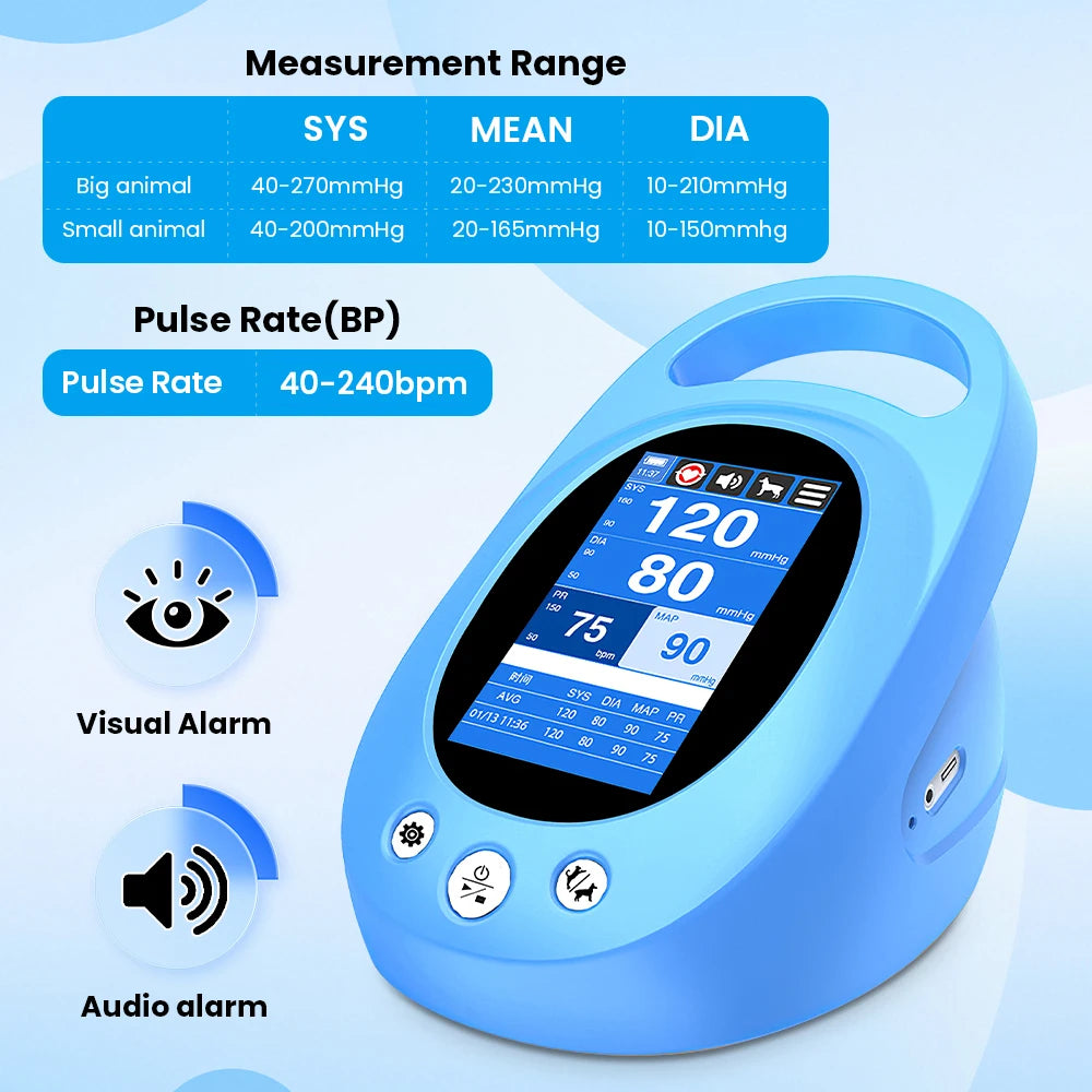 VET800 Veterinary Blood Pressure Monitor NIBP Pet Tensiometer 4.3" Touch Screen 5 Cuffs Bluetooth Portable Vet Sphygmomanometer