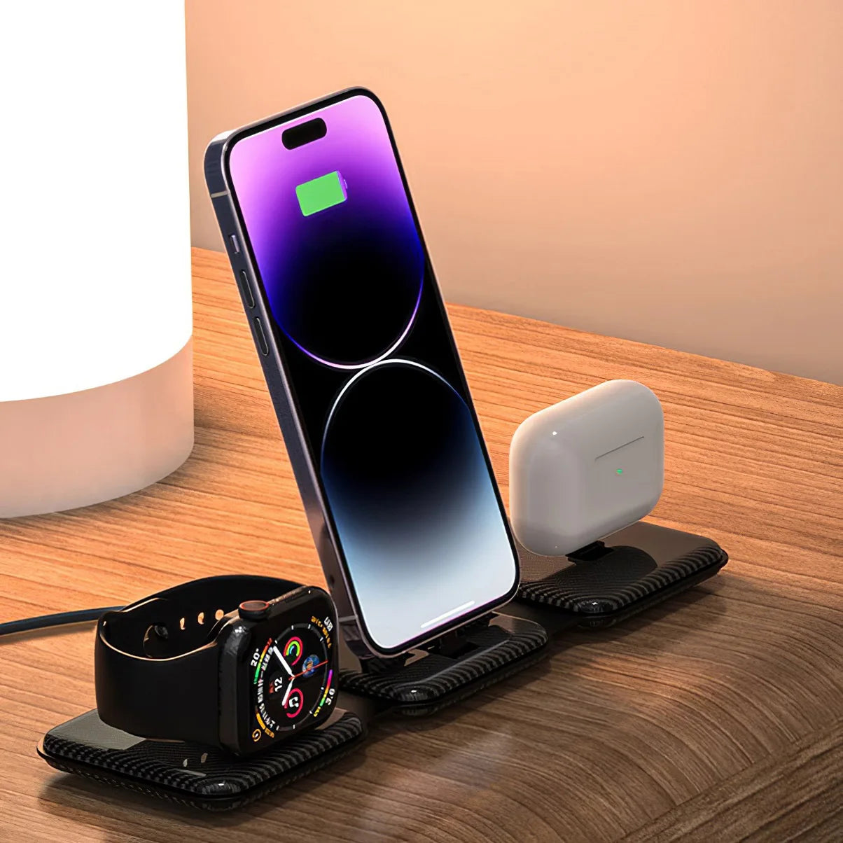 3-in-1 Foldable Wireless Charging Station for iPhone and Apple Watch Tidesmit