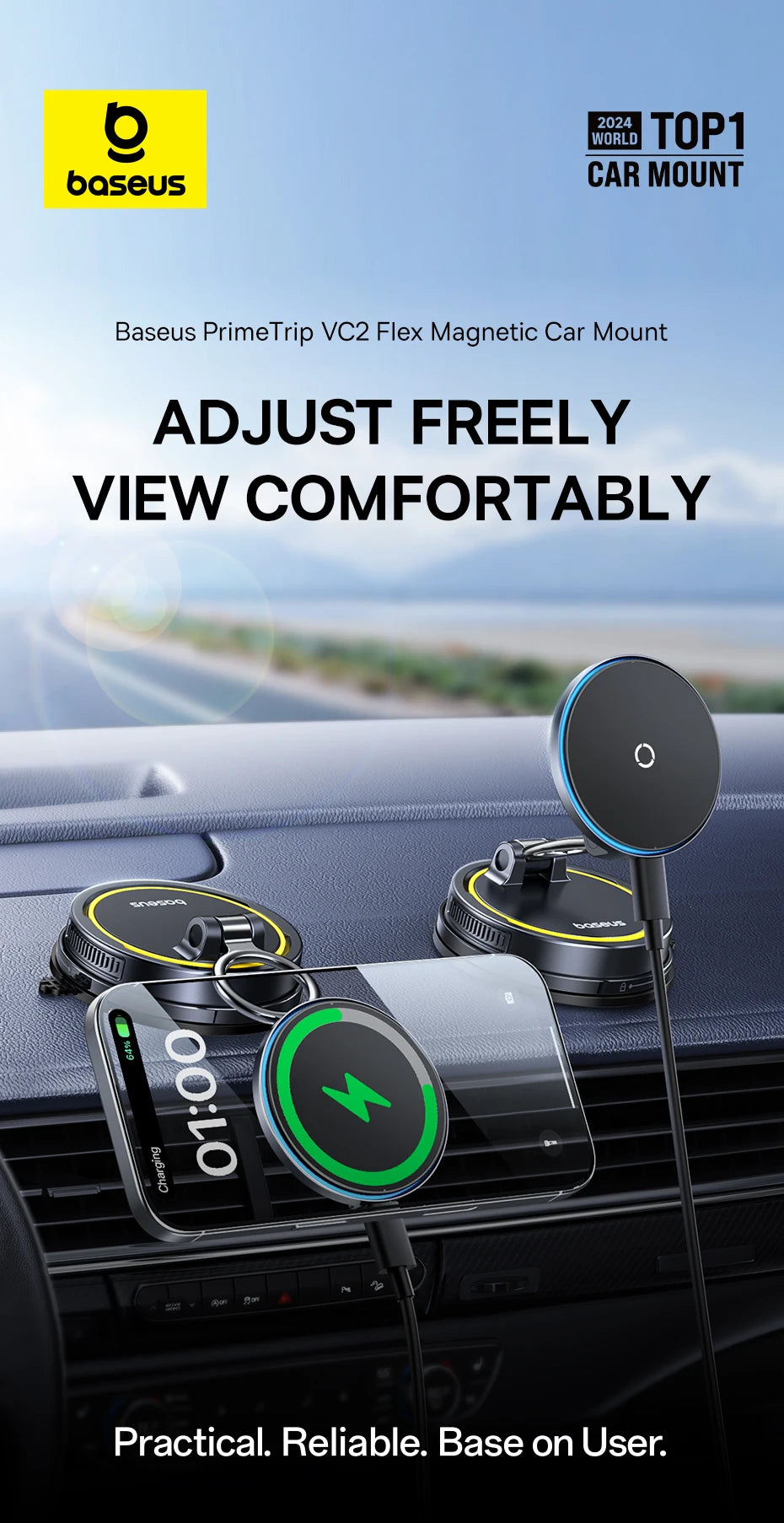 Magnetic Car Phone Holder | Silver 360 Rotation MagSafe Compatible Mount Tidesmit