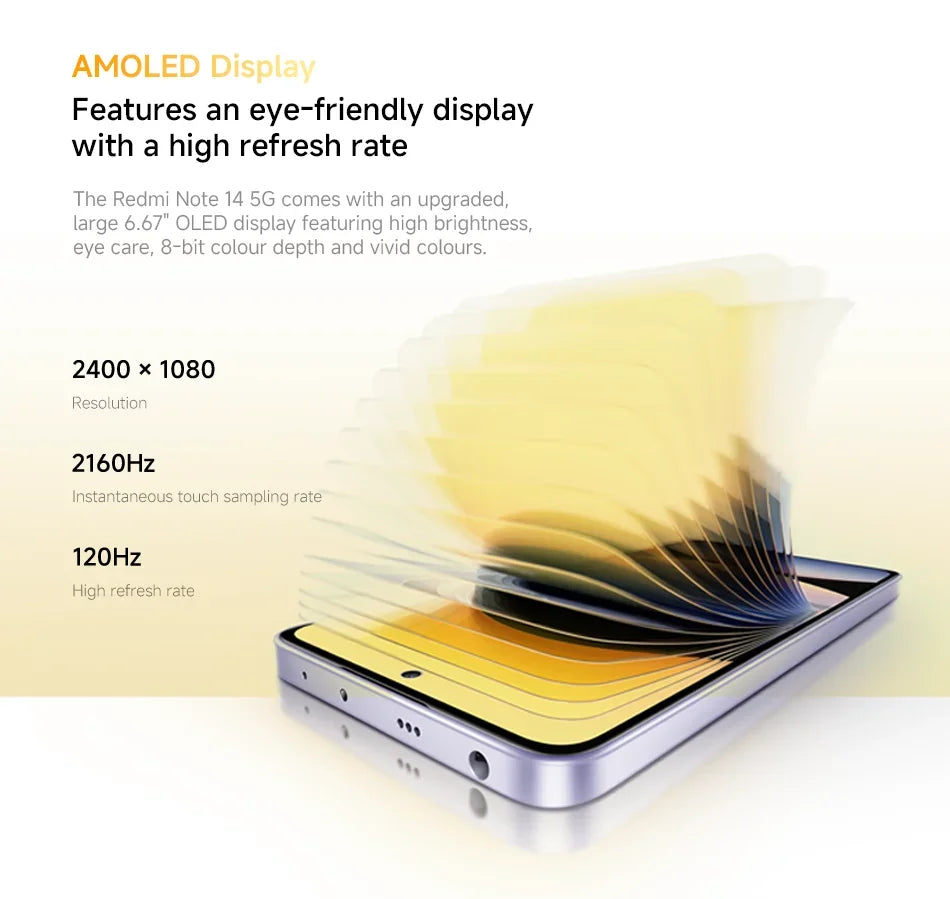 Xiaomi Redmi Note 14 5G Smartphone Global Version NFC 108MP 128GB/256GB ROM Camera MTK Dimensity 7025-Ultra 45W Turbo Charging