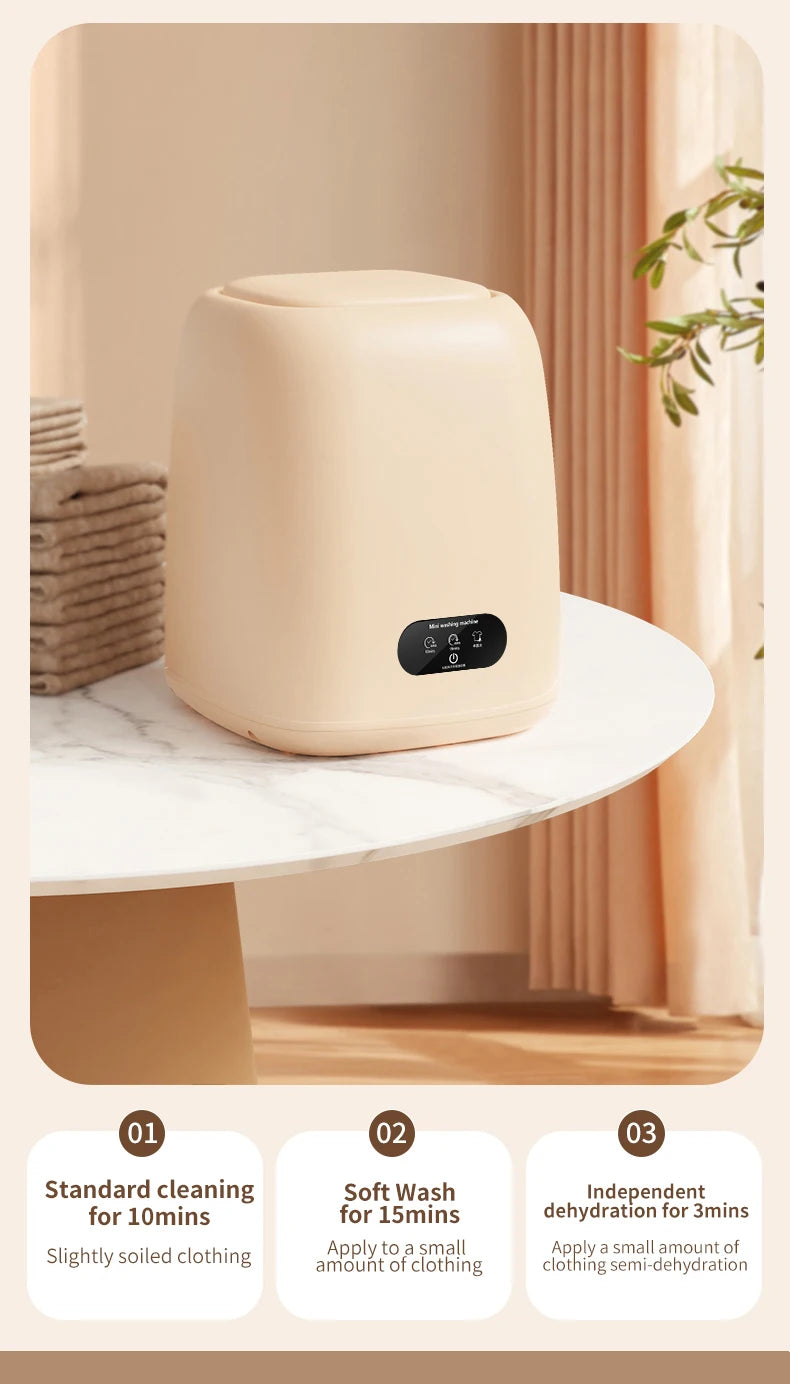 Tidesmit portable mini washing machine with spin dryer showing control panel for 3 deep cleaning modes for RV and dorm