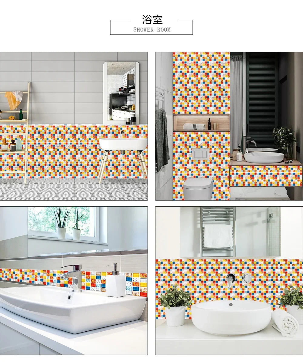 10pcs Purple Mosaic Hard Tiles Sticker Flat Printed in 2d Transfers Cover for Kitchen Bathroom Wallpaper Peel & Stick Wall Decal