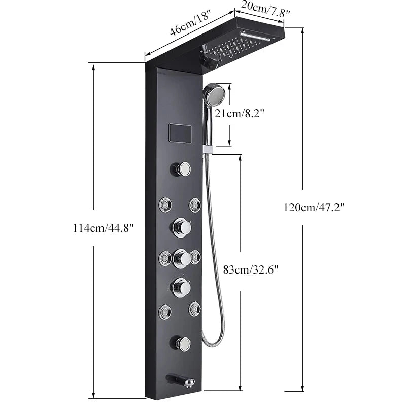LED Shower Panel Waterfall Rain Digital Display Shower Faucet Set SPA Massage Jet Bathroom Column Mixer Tap Tower System