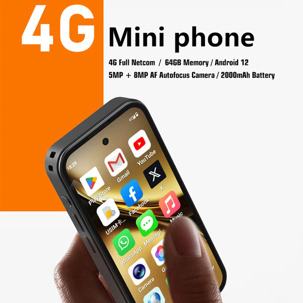 UNIWA Q333 4G Full Bands MINI Smartphone Android 4GB+64GB Mobile Phone 2000mAh Face ID WhatsApp GPS Small Phone Support TF Card