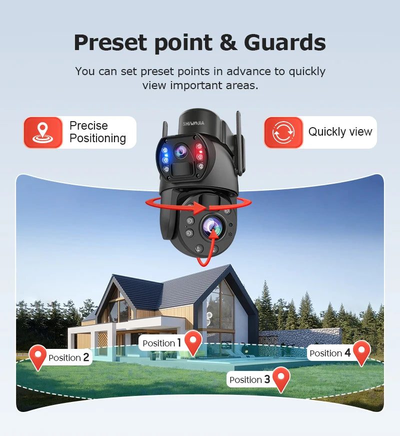 SHIWOJIA 4G Solar Security Camera Outdoor 60X Zoom Dual Screen 10MP WiFi PIR Detection AI Auto Tracking Camera UBOX
