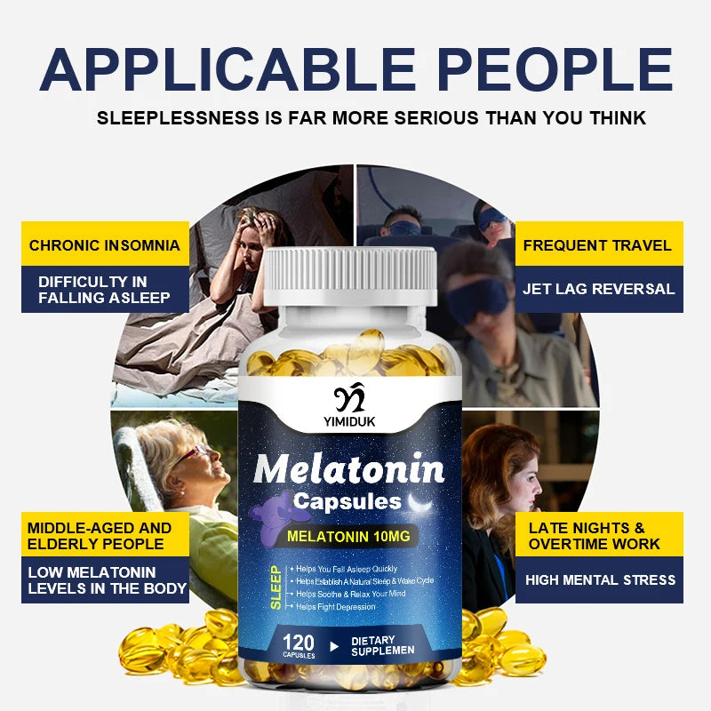 Melatonin 10mg, Sleep Dietary Supplement, No Habit, Deep Sleep Contains Melatonin - Healthy Sleep - 120 Capsules