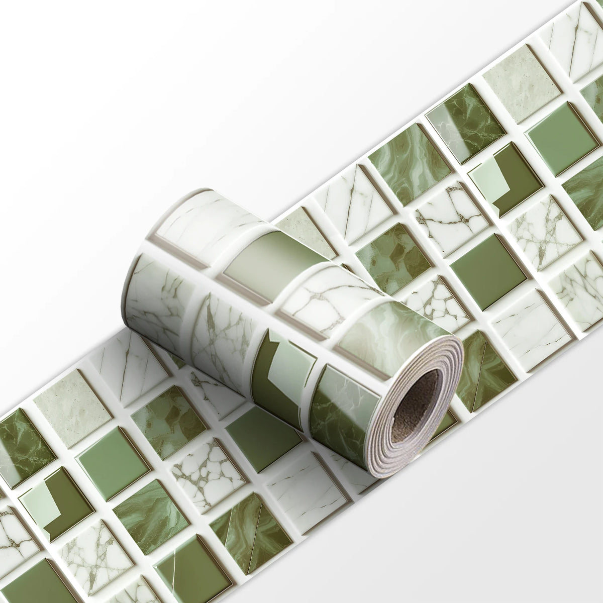 Peel-and-stick mosaic tile wall border sticker strip, green marble square mosaic roll