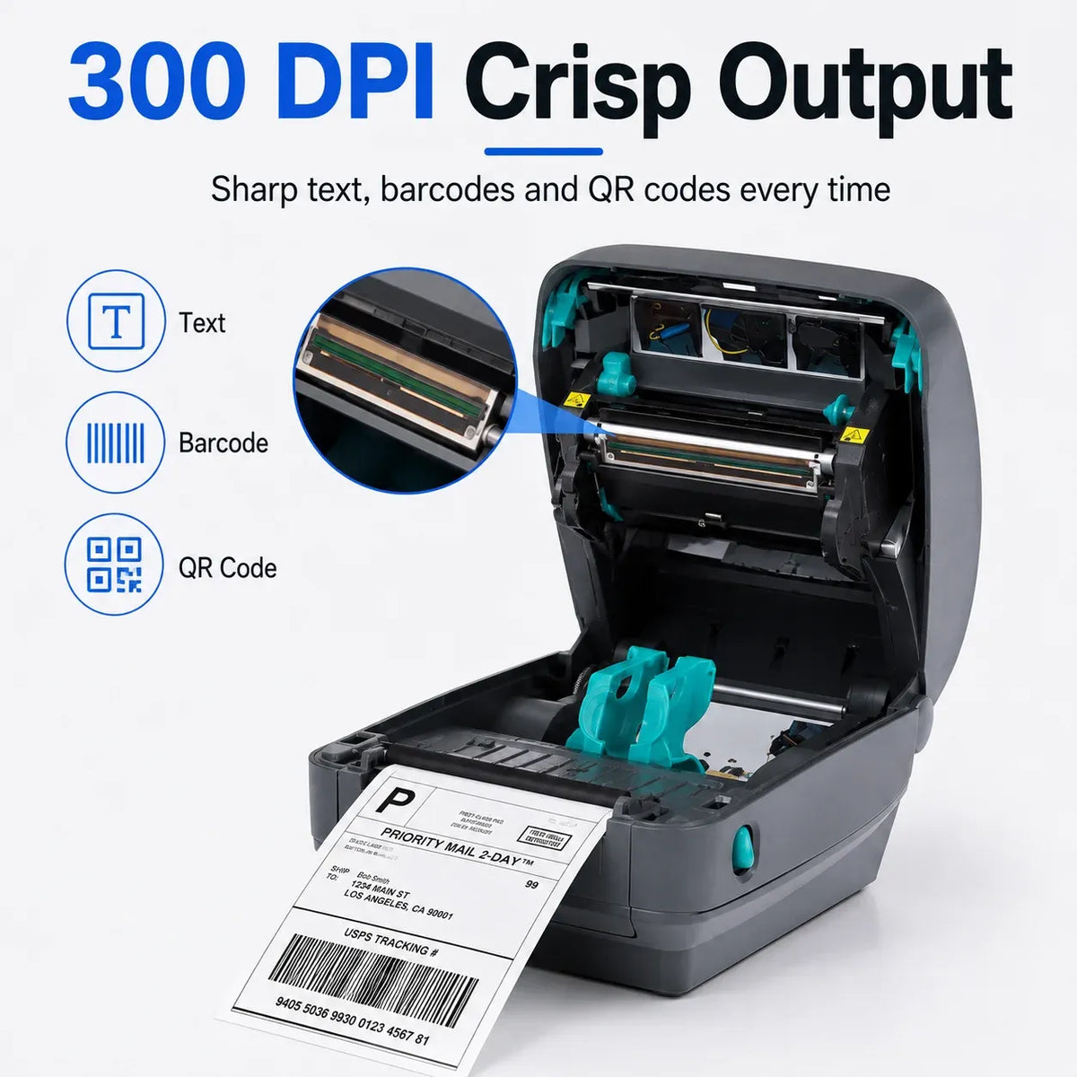 Zebra GX430T label printer with open cover and installed printhead assembly