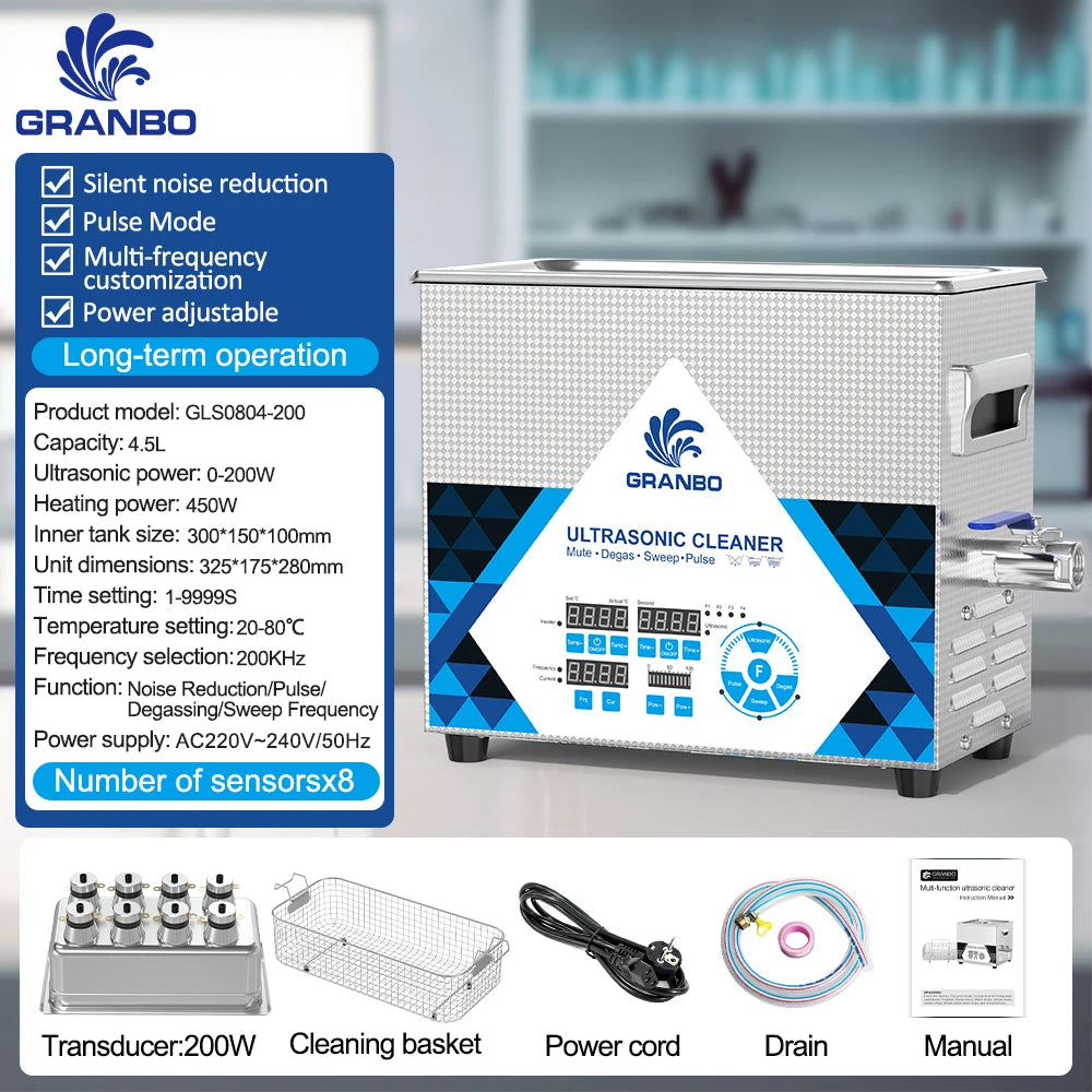 Tidesmit 4.5L ultrasonic cleaner featuring 200W multi-frequency 40-200KHz stainless steel cleaning and extraction