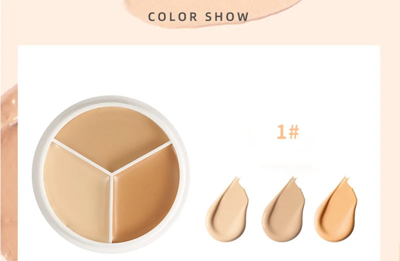 Tidesmit 3 color concealer palette for dark circles and contouring high coverage Korean makeup base shade swatch